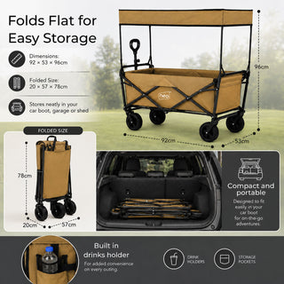 Neo Folding Wagon Canopy Garden Cart 110L 120kg - Khaki