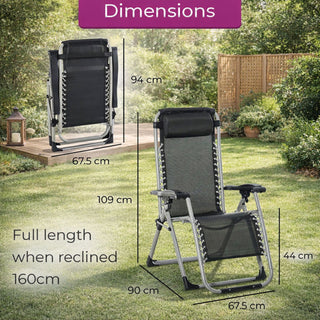 Neo Grey Zero Gravity Sun Lounger With Padded Cushions Set of Two
