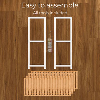 Neo White/Wood 4-Tier Bamboo Shoe Rack Wooden Shoe Storage Organiser Shelf for Hallway, Entrance Living Room