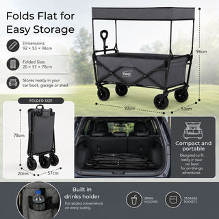Neo Folding Wagon Canopy Garden Cart 110L 120kg - Grey