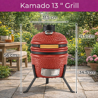 Neo Red Cinnabar Red Kamado 13" Ceramic Mini BBQ Grill