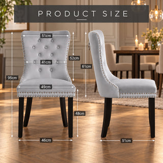 Neo Set of 2 Grey Studded Velvet Dining Chairs