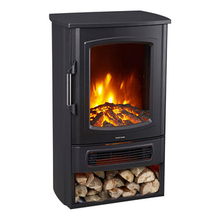 Neo 1000W / 2000W Electric Heater With Realistic Flame and Log Store - Black