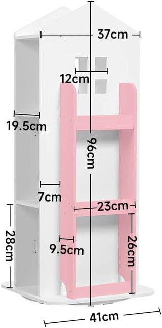 Neo Pink House Shaped 360° Rotating Kid's Freestanding Bookshelf