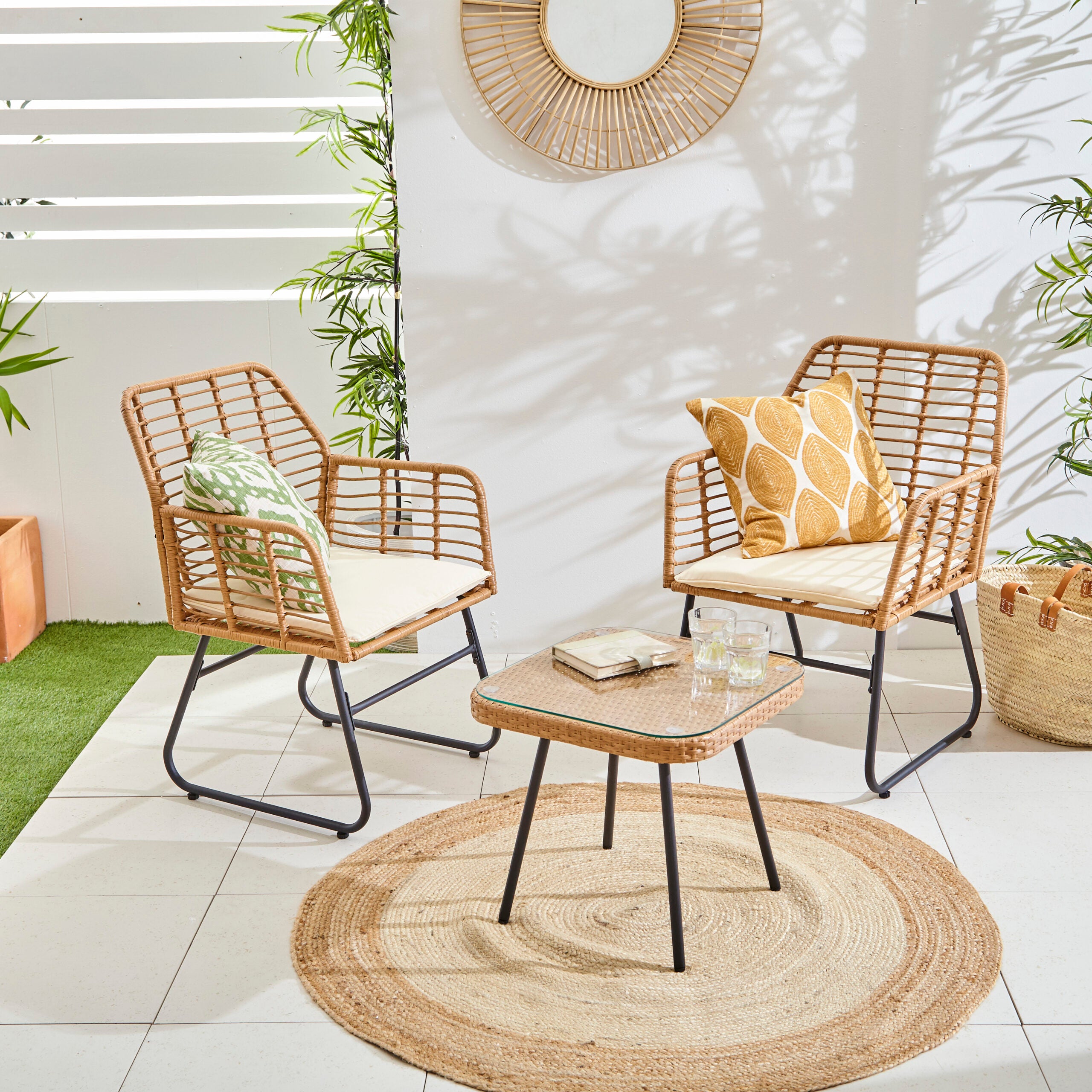 Neo Piece Bamboo Style Garden Table Chairs Bistro Set – Neo Direct