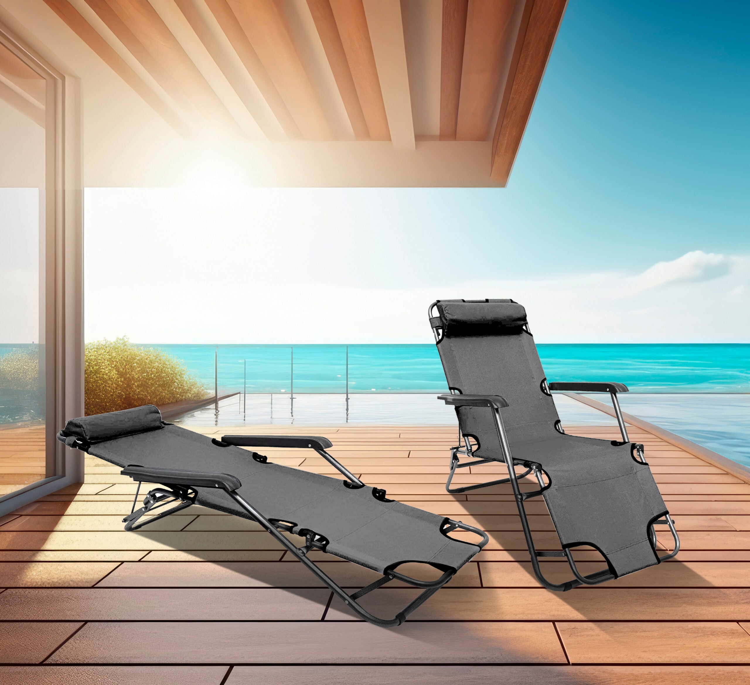 Headrest Sun Squad Folding Portable Beach Lounger Neo Grey Pair Of