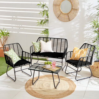 Neo Black 4 Piece Bamboo Style Table & Chairs Set