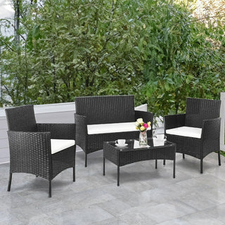 Neo Black 4 Piece Rattan Outdoor Furniture Garden Sofa Set