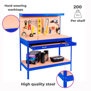 Neo Blue Workbench Heavy-Duty Steel Pegboard Drawer