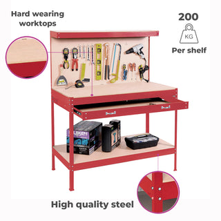 Neo Red Workbench Heavy-Duty Steel Pegboard Drawer