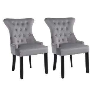 Neo Dark Grey Studded Velvet Dining Table Chair with Ring Knocker Detail x2