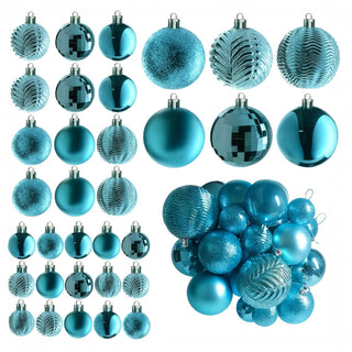 Neo Brilliant Blue 36PCS Christmas Tree Ornaments Set Baubles Glitter Balls Holiday Festive Decorations Assorted Sizes Colours Home Party Décor
