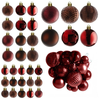 Neo Dark Red 36PCS Christmas Tree Ornaments Set Baubles Glitter Balls Holiday Festive Decorations Assorted Sizes Colours Home Party Décor