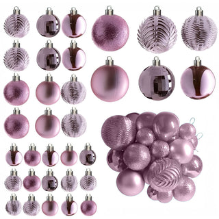 Neo Frosted Pink 36PCS Christmas Tree Ornaments Set Baubles Glitter Balls Holiday Festive Decorations Assorted Sizes Colours Home Party Décor
