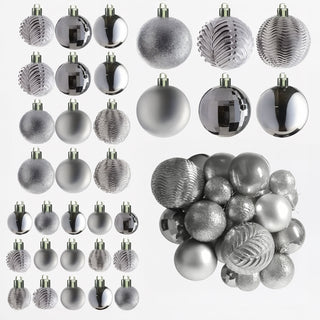 Neo Silver 36PCS Christmas Tree Ornaments Set Baubles Glitter Balls Holiday Festive Decorations Assorted Sizes Colours Home Party Décor