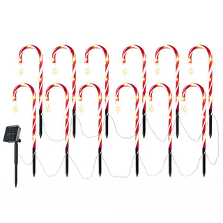 Neo Large 42cm 12 Piece Set Pack Remote Solar Panel Battery Candy Cane Christmas Lights LED Outdoor Decorations 8 Modes Festive Path Waterproof Yard Stakes