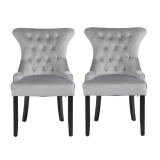 Neo Grey Studded Velvet Dining Table Chairs with Ring Knocker x2
