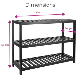 Neo Black 3-Tier Bamboo Shoe Rack Stand Natural Wooden Shoe Storage Shelf for Hallway Bedroom Bathroom