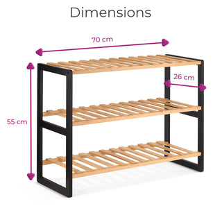 Neo Black Natural 3-Tier Bamboo Shoe Rack Stand Natural Wooden Shoe Storage Shelf for Hallway Bedroom Bathroom