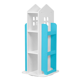 Neo Blue House Shaped 360° Rotating Kid's Freestanding Bookshelf