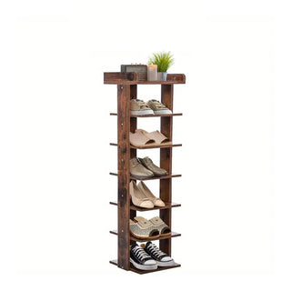 Neo Walnut 7 Tier Wooden Shoe Rack Slim