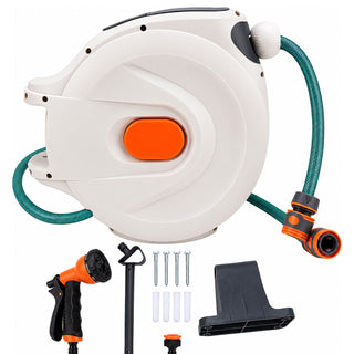 30m Retractable Garden Hose Reel Wall Mounted 180° Swivel Bracket 8 Spray