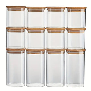 Neo Set of 12 Square Glass Storage Jars