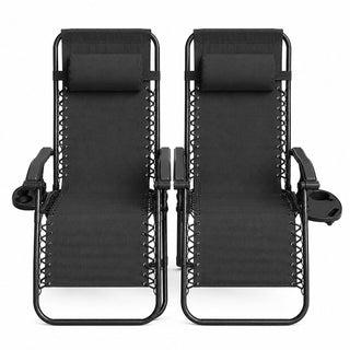 Neo Black Zero Gravity Recliner Garden Sun Loungers x2