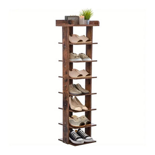 Neo Walnut 8 Tier Wooden Shoe Rack Slim