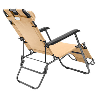 Neo Beige Pair of 2 In 1 Sun Lounger Chairs Set