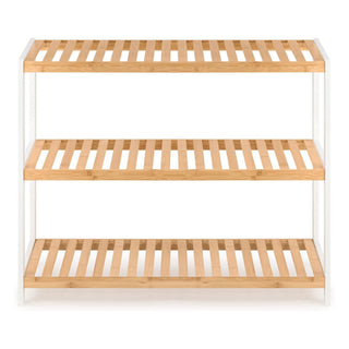 Neo White Natural 3-Tier Bamboo Shoe Rack Stand Natural Wooden Shoe Storage Shelf for Hallway Bedroom Bathroom