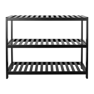 Neo Black 3-Tier Bamboo Shoe Rack Stand Natural Wooden Shoe Storage Shelf for Hallway Bedroom Bathroom
