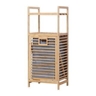 Neo Bamboo Laundry Bin Hamper Basket Tilt Pull Out Basket Storage 2 Tier Shelves Natural Space Saving Organiser Foldable Liner Ventilated Slatted Design Elevated Legs