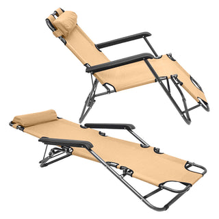 Neo Beige Pair of 2 In 1 Sun Lounger Chairs Set