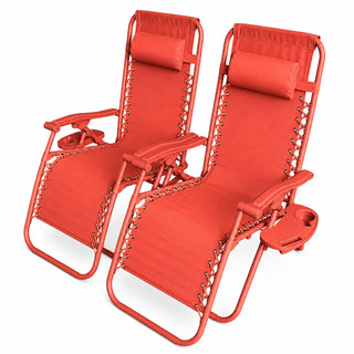 Neo Red Zero Gravity Recliner Garden Sun Loungers Set of Two