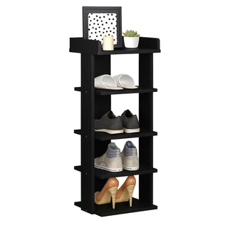 Neo Black Multi-Layer Wooden Shoe Rack Durable Storage Organiser Boots Sneakers Heels Space Saving Entryway Shelf