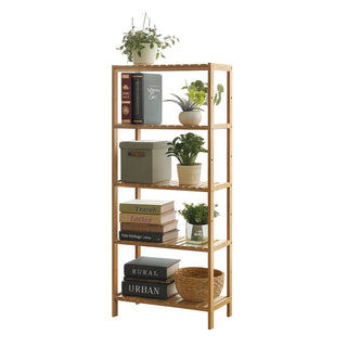 Neo Natural 5 Tier Bamboo Storage Shelf Shelves Rack Adjustable Multi-Purpose Rack Shoes Plants Bathroom Kitchen Hallway Room Organiser Unit