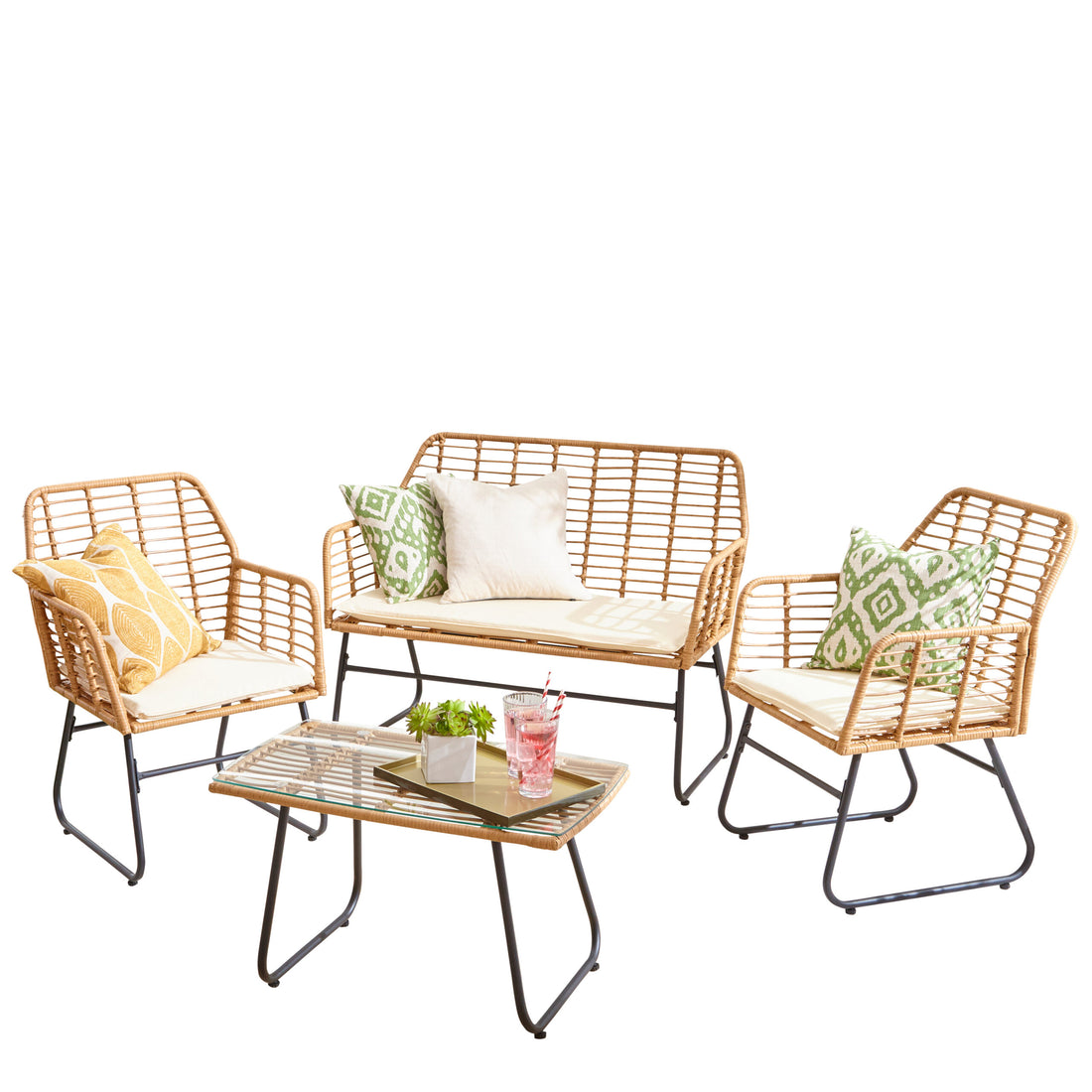 Neo 4 Piece Wicker Bamboo Style Garden Sofa, Table & Chairs Set  Neo ...