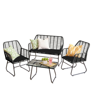 Neo Black 4 Piece Bamboo Style Table & Chairs Set