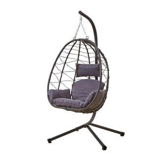 Neo Grey Garden Swing Hanging Egg Chair With Cushions