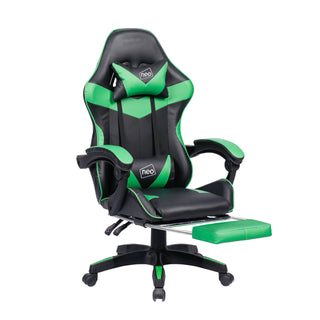 Neo Green/Black Leather Gaming Chair with Footrest