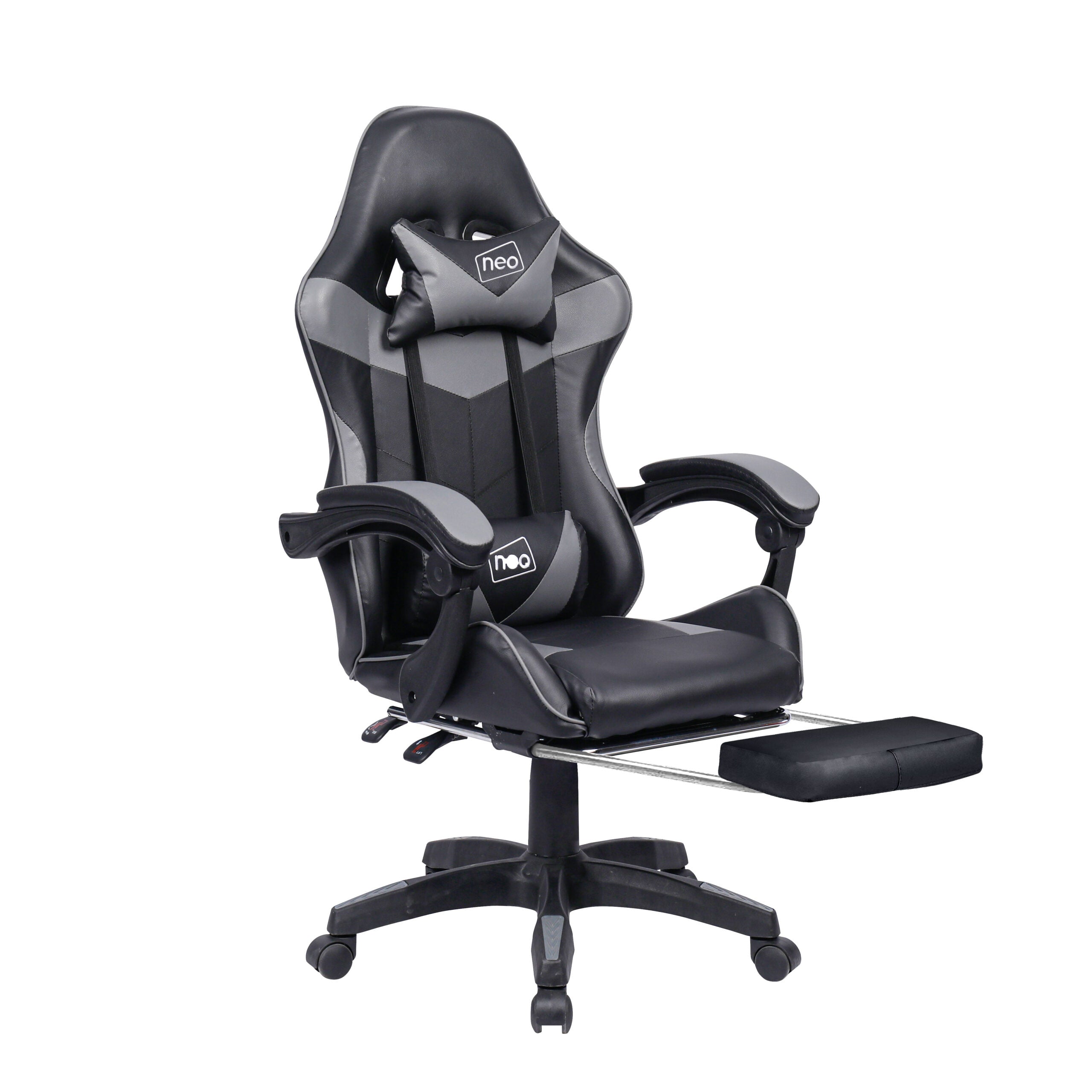 Neo Gaming Chair Grey Black PU Leather with Footrest – Neo Direct