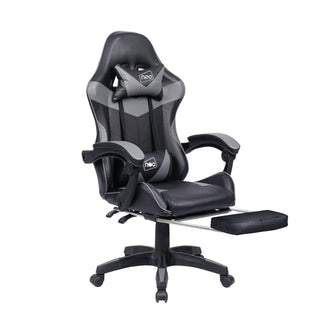 Neo Grey/Black Leather Gaming Chair with Footrest