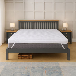 Neo King Size Mattress Topper Soft Memory Foam Plush Bounce Fibre Breathable Diamond Quilted Fabric Elastic Anti Slip Corner Straps Secure Fit All UK Bed Sizes