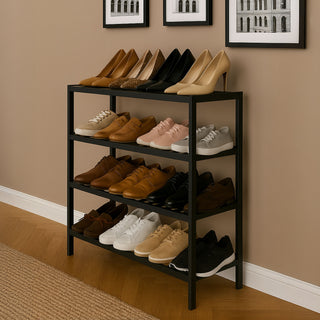 Neo Black 4-Tier Bamboo Shoe Rack Wooden Shoe Storage Organiser Shelf for Hallway, Entrance Living Room