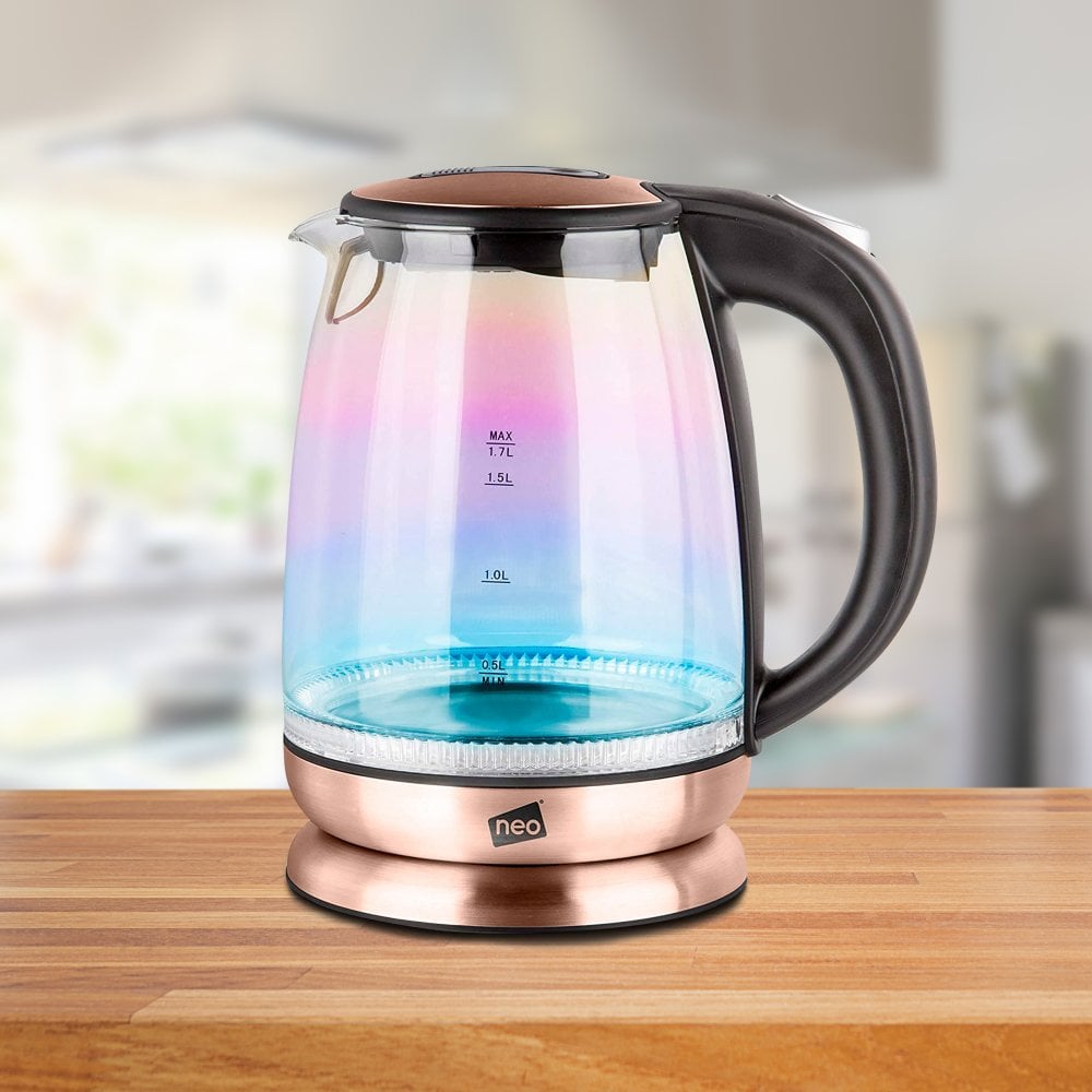 Color Changing Tea Kettle Neo 1.7L Colour-Changing Rainbow-Effect Glass Copper Kettle – Neo Direct