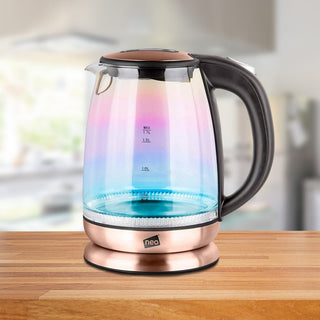 Neo 1.7L Colour-Changing Rainbow-Effect Glass Copper Kettle