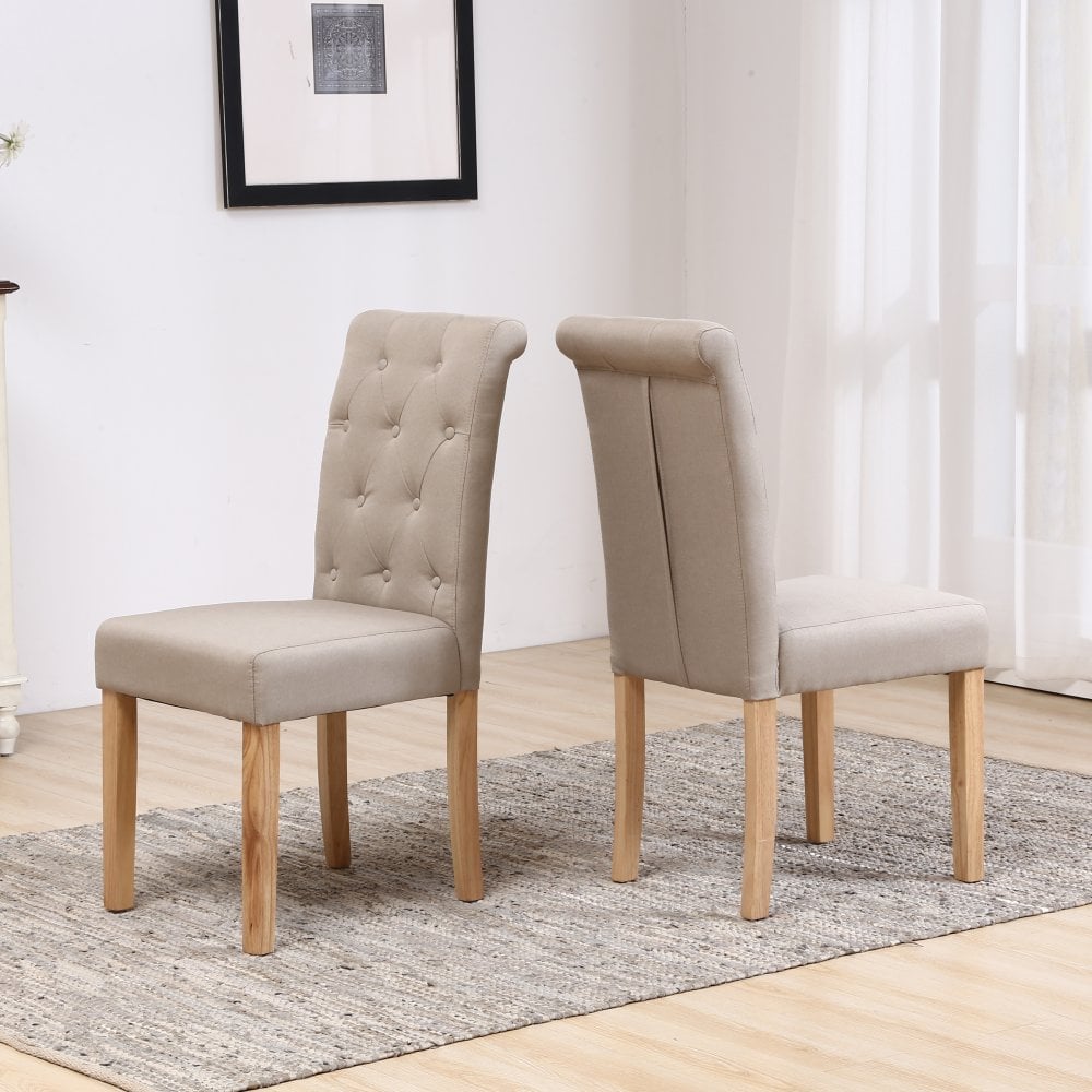 Set of Two Neo Cream Fabric High Button Back Roll Top Dining Table