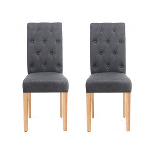 Set of Two Neo Dark Grey Fabric High Button Back Roll Top Dining Table Chairs