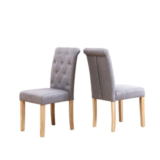 Set of Two Neo Grey Fabric High Button Back Roll Top Dining Table Chairs